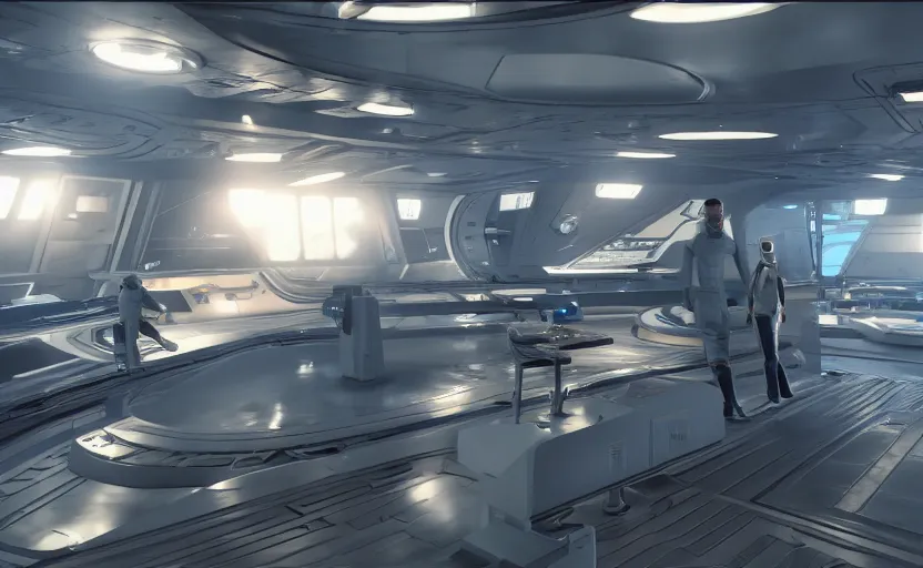 Image similar to Captain Kirk on the bridge of the USS Enterprise, unreal engine, ray tracing, 8k, realistic, universe