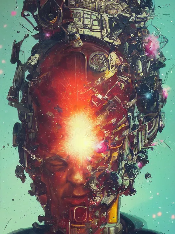 Prompt: art portrait of space marine with flower exploding out of head,by tristan eaton,Stanley Artgermm,Tom Bagshaw,Greg Rutkowski,Carne Griffiths,trending on DeviantArt,face enhance,hyper detailed,minimalist,cybernetic, android, blade runner,full of colour,