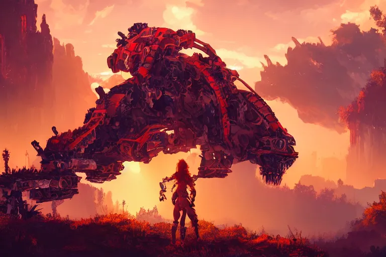 Image similar to fireclaw machine mecanical creature robot of horizon forbidden west horizon zero dawn bioluminiscence global illumination ray tracing hdr fanart arstation by ian pesty and alena aenami artworks in 4 k