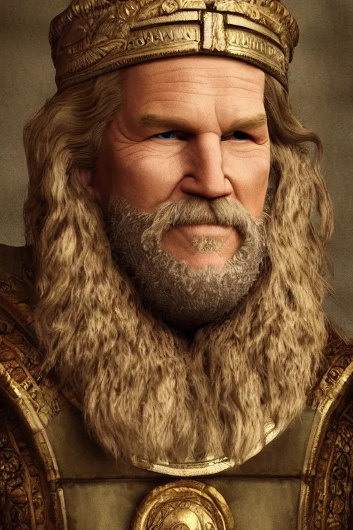 Image similar to Illustration of Jeff Bridges as a Roman Emperor wearing a Laurel wreath, Artstation, hq 8k cinematic