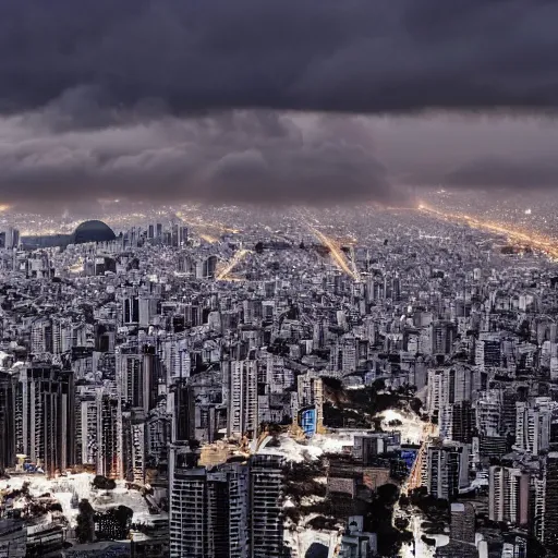 Prompt: a phorograph photo of sao paulo city in brazil with a snowy weather