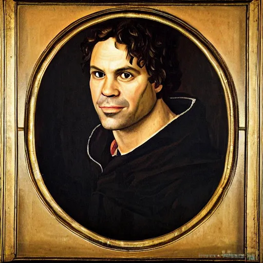 Image similar to a renaissance style portrait painting of Mark Ruffalo