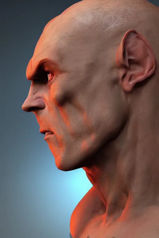 Image similar to a profile shot of Bizzarro from the DC Comics, 8k, hyperrealism, cinematic lighting