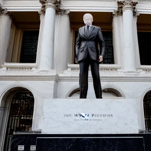 Prompt: professional photograph of a white marble statue of joe biden in washington dc, 8 k, very detailed, very intricate, dslr,