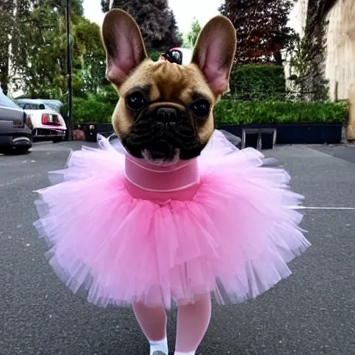 Image similar to a french bulldog ballet dancer in a tutu