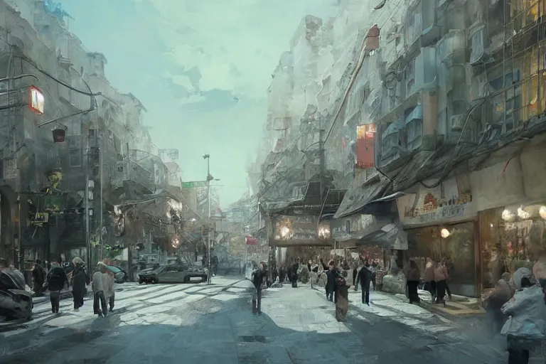 Prompt: painting!!! of google maps street view paorama russia moscow 4 teatral'nyy proyezd realistic illustration, perfectly shaded, soft painting, art by krenz cushart and wenjun lin