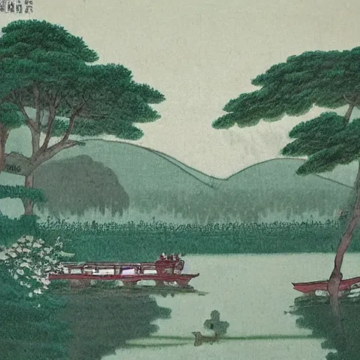 Prompt: west lake in hangzhou in the garden of words style, by shinkai makoto