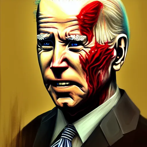 Prompt: color head portrait of joe biden as a zombie, 7 days to die zombie, gritty background, fine art, award winning, intricate, elegant, sharp focus, cinematic lighting, digital painting, 8 k concept art, art by michael hussar, art by brom, art by guweiz and z. w. gu, 8 k