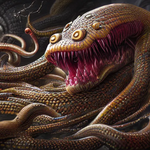 Image similar to screaming worm monster, maximalist, high detail, 8k, ornate, dark fantasy, realistic, masterpiece, Trending on art station, complex, WLOP