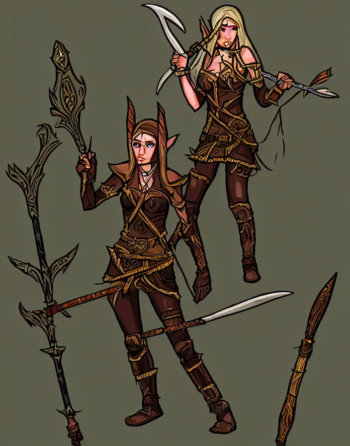 Prompt: super epically realized digital art depicting an elf huntress, inspired by old roguelikes.