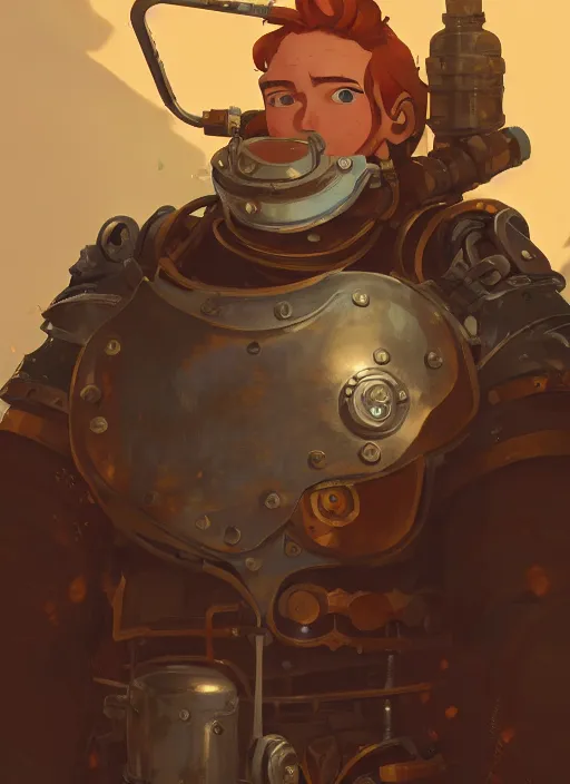 Image similar to detailed portrait of gingermale steampunk knight, by cory loftis, atey ghailan, makoto shinkai, hasui kawase, james gilleard, beautiful, rim light, exquisite lighting, clear focus, very coherent, plain background, soft painting