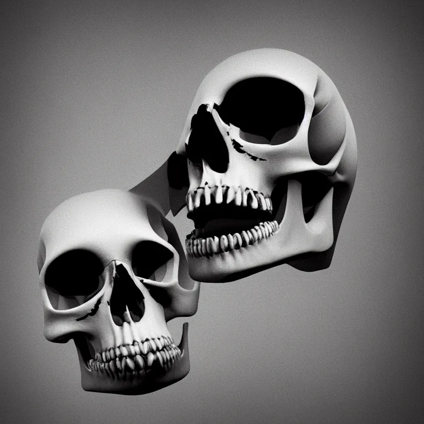 Image similar to black and white light 3D geometry, skull, matte bright highly detailed, poetic, 3D render, digital art, octane render, 8K artistic photography, photo-realistic, by Dora Maar