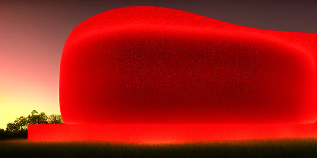Image similar to epic professional digital art of a blob shaped trypophobia house with a mysterious red glow emitting from inside, stunning, gorgeous, golden ratio, photorealistic, featured on artstation, 4k resolution