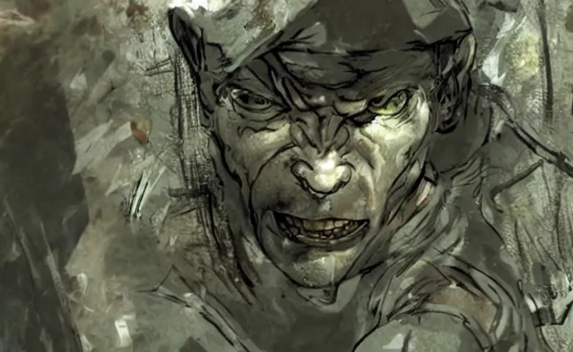 Image similar to a screenshot of gollum as solid snake in metal gear solid 1,