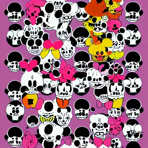 Image similar to anime manga skull portrait girl face mickey mouse simpsons detailed highres 4k warhol and James Jean pop art nouveau