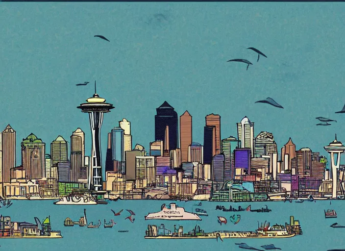 Prompt: seattle being destroyed by a leviathan