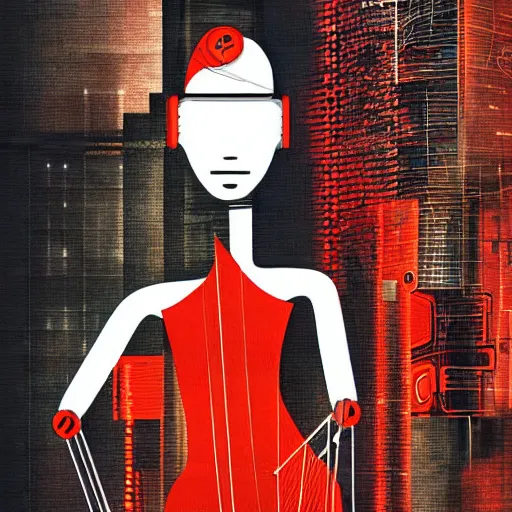 Image similar to ayatori cyberpunk, string figure, robot, lovers, vogue illustration by stina persson