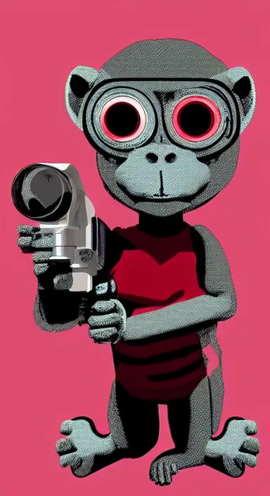 Image similar to “ small monkey with laser gun in large empty space, digital art, super aesthetic, art station trending, award winning ”