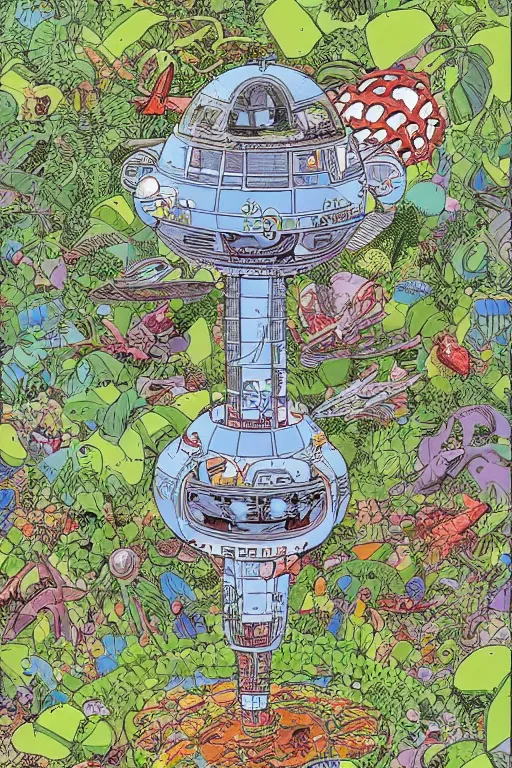 Prompt: exotic garden spaceship in space in the style of geof darrow, geof darrow art,