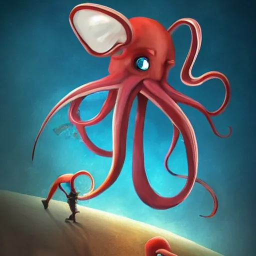 Image similar to the combination of squid and kid , concept art, trending on artstation 3D.