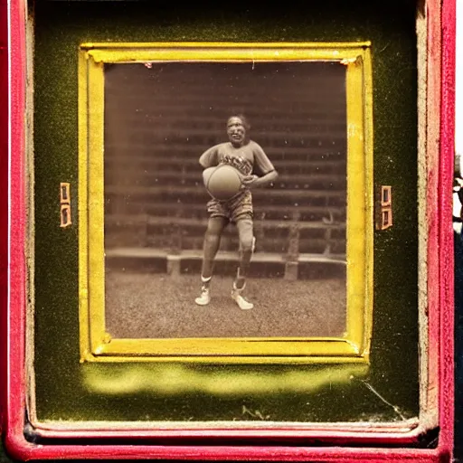 Image similar to Daguerreotype of a kapre playing basketball