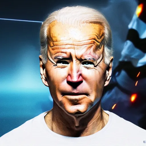 Image similar to joe biden as a super sayan at full power, photograph, 8 k, octane render, unreal 5, ultra detailed, rule of thirds, super sharp and crispy.