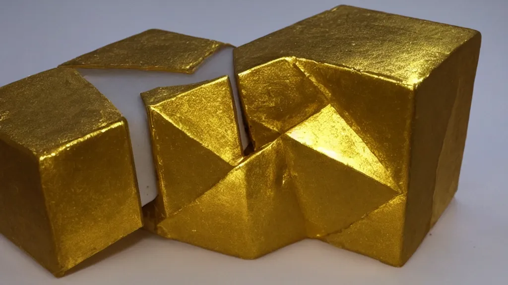 Prompt: a golden cube in a keum - boo gilding technique