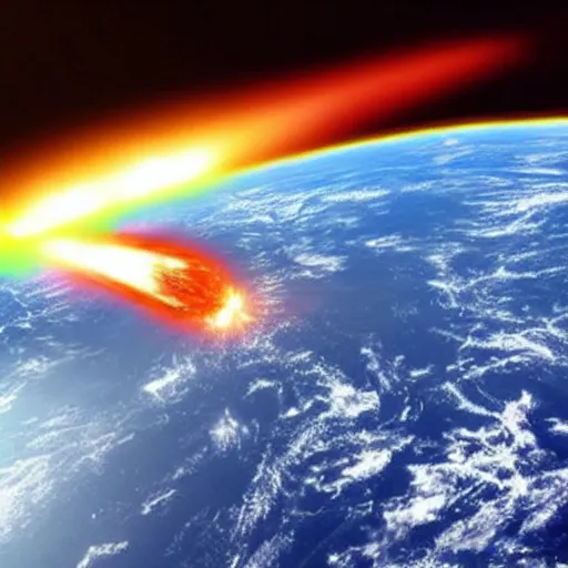 Image similar to Enormous alien ship shoots plasma beam and obliterates the Earth, realistic view from space