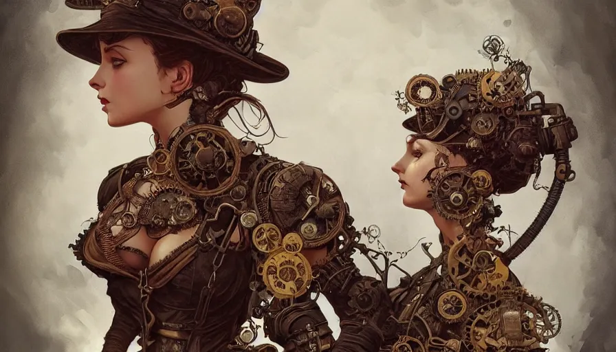 Prompt: steampunk, masterpiece, pinup, mcfarlane, fibonacci, sweat drops, insane, horror, intricate, highly detailed, digital painting, artstation, concept art, smooth, sharp focus, illustration, unreal engine 5, 8 k, art by artgerm and greg rutkowski and alphonse mucha