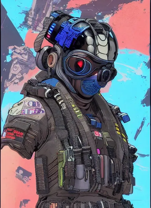 Image similar to apex legends cyberpunk blackops swimmer. concept art by james gurney and mœbius. gorgeous face.