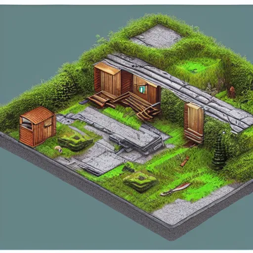 Image similar to house in the forest isometric style, fantasy, video game design, realistic