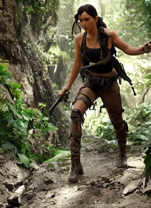 movie still of kim kardashian as lara croft in the | Stable Diffusion ...