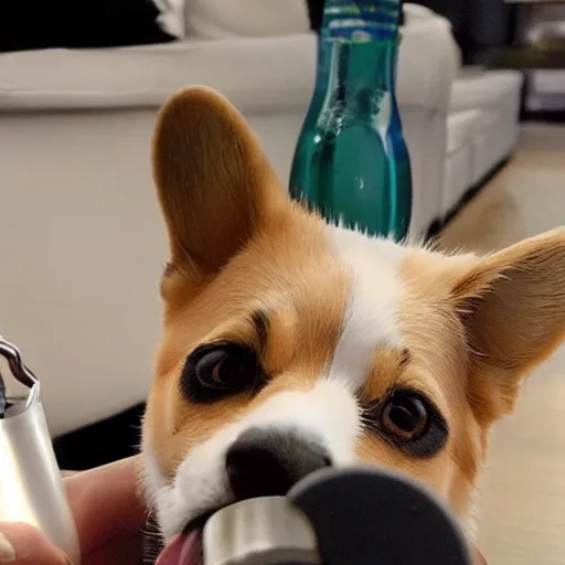 Prompt: a corgi drinking a cocktail