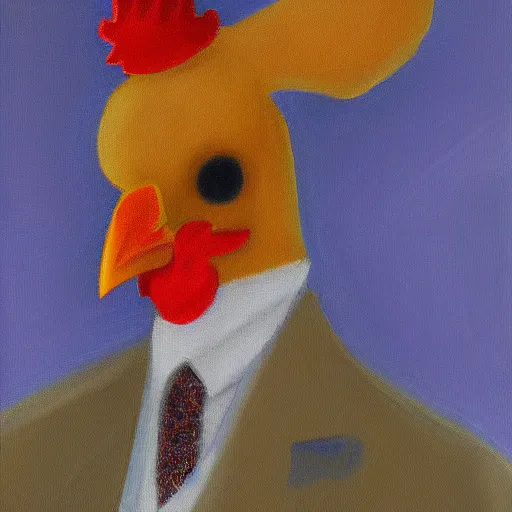 Image similar to a high quality photo of a chicken wearing a suit, Impressionism, 8k