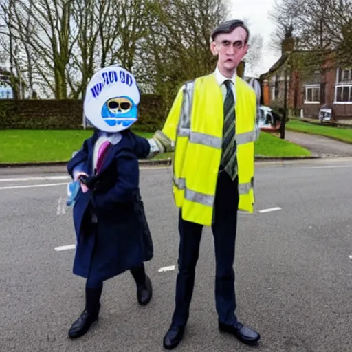 Image similar to photo of jacob rees - mogg working as a lollipop lady