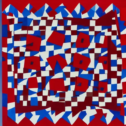 Prompt: a liubov popova masterpiece, in colorss red, white and blue