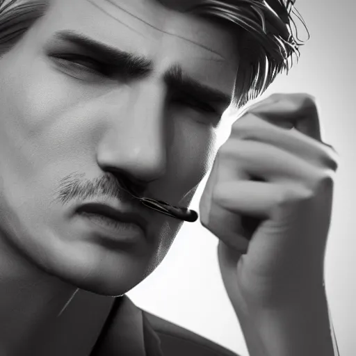 Image similar to a closeup photo of handsome gigachad xqc smoking a cigar, 8k photorealism, extremly detailed, trending on artstation