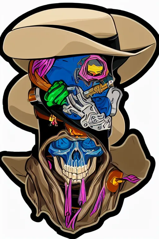 Image similar to A portrait of a skeletor that is a cowboy, sticker, colorful, illustration, highly detailed, smooth and clean vector curves, no jagged lines, vector art, smooth