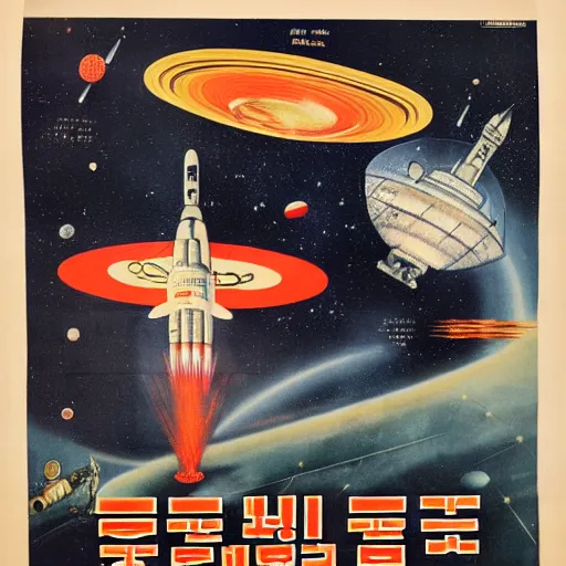 Image similar to [North Korean space mission, 1950 poster, very detailed, cinematic lighting, matte, sharp, photography]