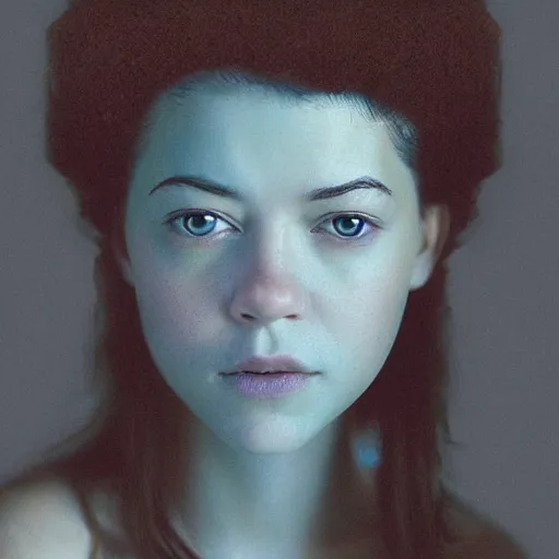 Image similar to a masterpiece portrait photo of a beautiful young woman who looks like a blue skinned mary elizabeth winstead, symmetrical face