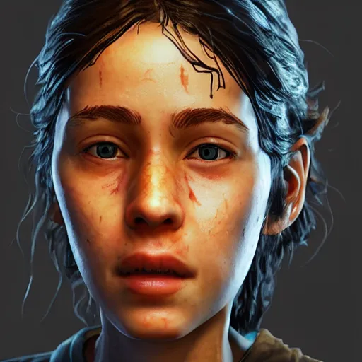 Image similar to portrait art of clementine from game the walking dead by telltale games, 8 k ultra realistic, lens flare, atmosphere, glow, detailed, intricate, full of colour, led lighting, 4 k, hyperrealistic, focused, extreme details, unreal engine 5, masterpiece