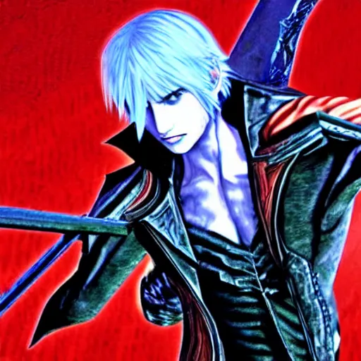 Prompt: Dante from Devil May Cry in Castlevania Symphony of the Night, highly detailed, illustration