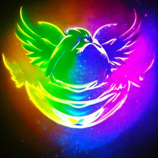 Prompt: rainbow cosmic volumetric lights phoenix
