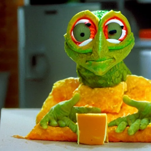 Image similar to a sleestak made of cheese