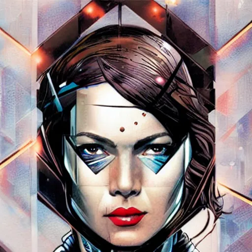 Image similar to portrait of a female android, by MARVEL comics and Sandra Chevrier