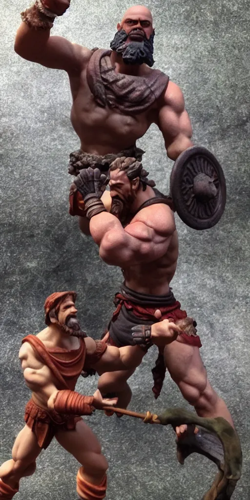 Prompt: 3D figure of Hercules fighting Kratos