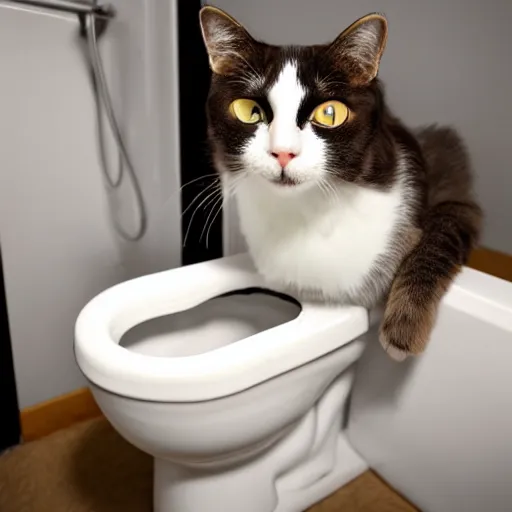 Prompt: a cat sitting in a toilet with a shocked expression