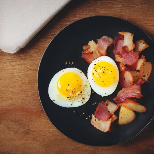 Image similar to a potato egg and bacon breakfast, yummy, 4k, professional photo