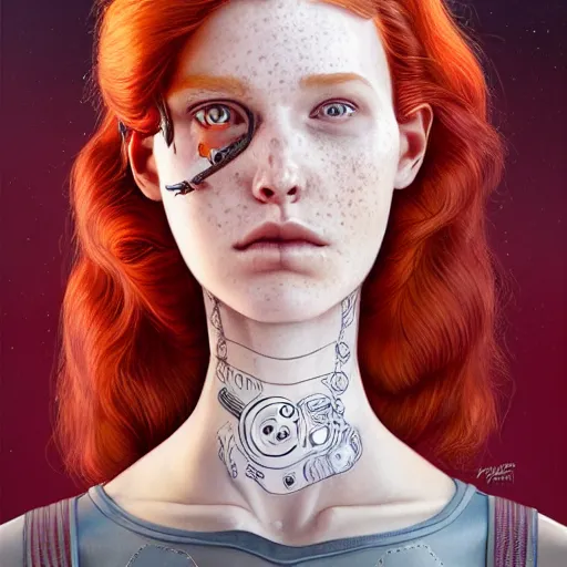 Image similar to Lofi pale redhead with freckles BioPunk portrait, Pixar style, by Tristan Eaton Stanley Artgerm and Tom Bagshaw.