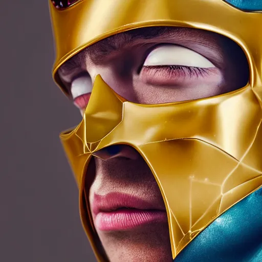 Image similar to photorealistic portrait doctor doom, vogue photography, colourful, depth of field